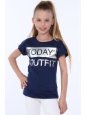 Girls\' T-shirt with inscriptions, navy blue NDZ8168 - Online store - Boutique